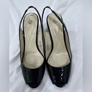 Patent leather peep toe heels